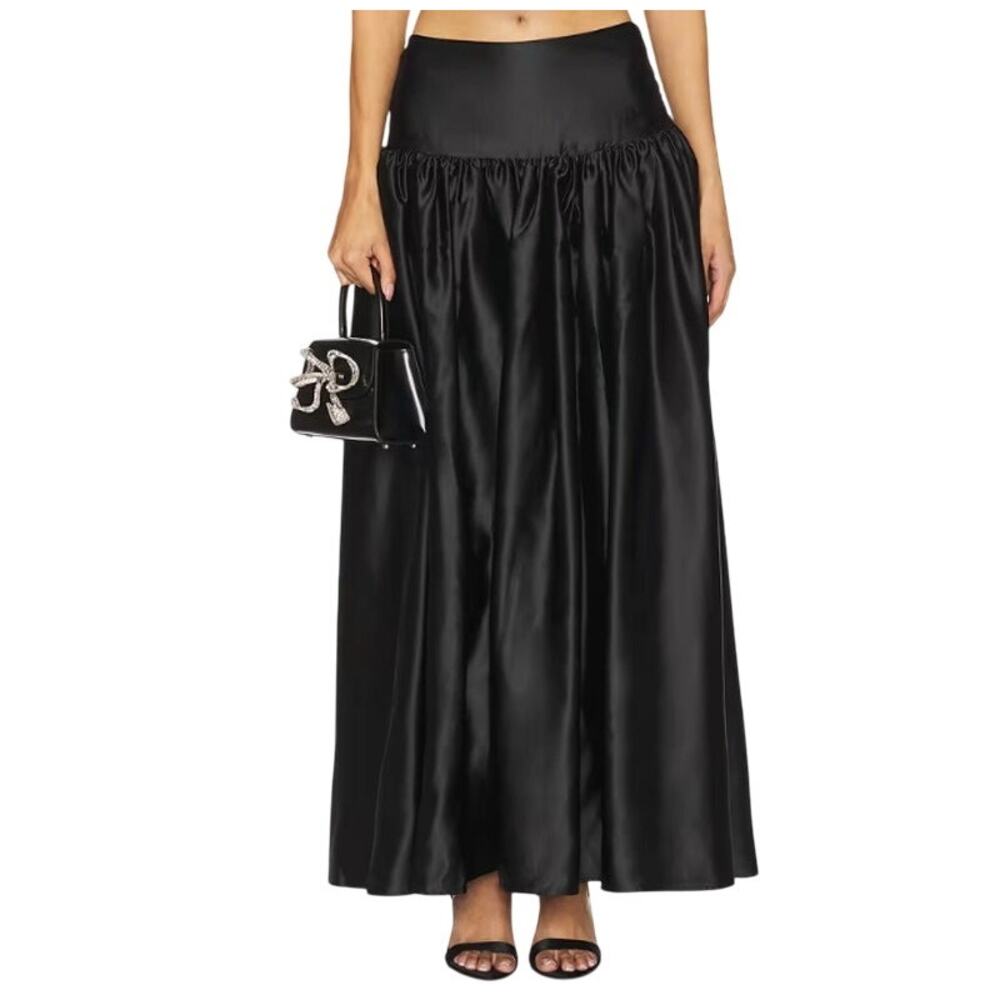 For Love & Lemons Nelly Maxi Skirt Women Small Black Zipper 39" Long New